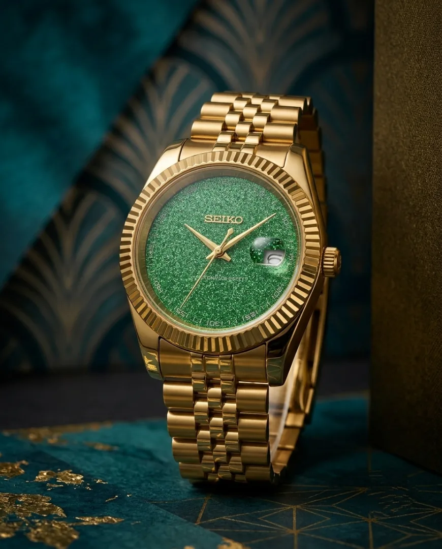Seiko Galaxy Oyster Perpetual Date Just Gold Green Dial