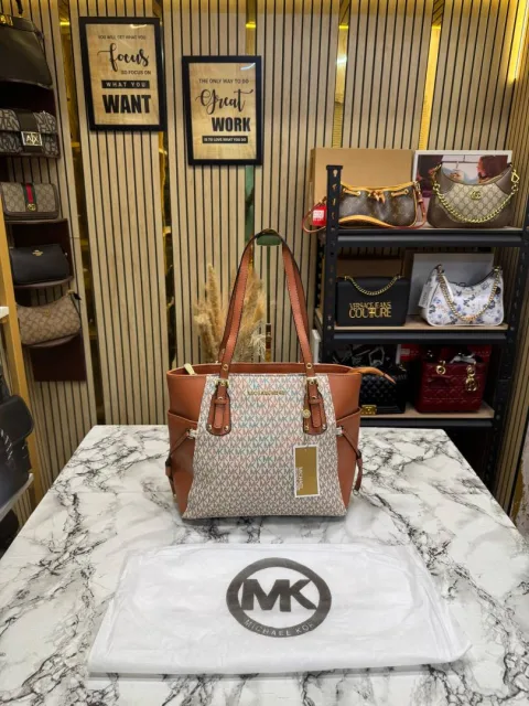 Micheal Kors Voyager Premium Quality Tote Bag With Dust Bag (Beige Brown)