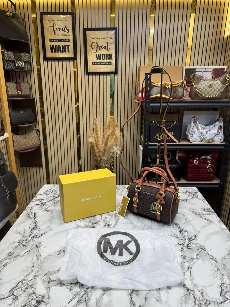 Micheal Kors Bedford Legacy Extra-Small Logo Duffle Crossbody Bag in Brown Logo-print Canvas With Acorn Leather (1712)