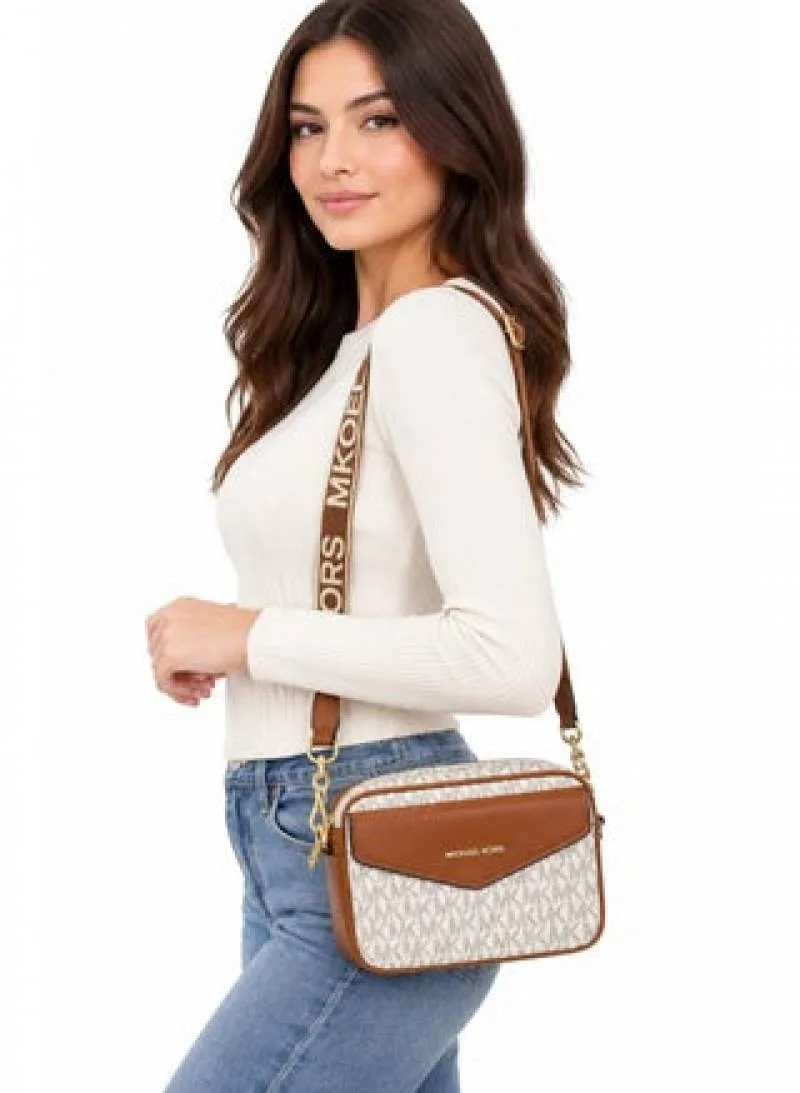 Micheal Kors Signature Monogram Camera Crossbody Bag with box 6824