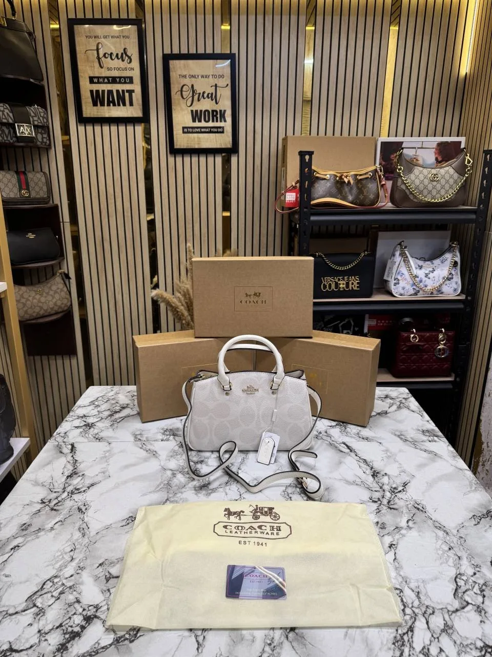 Coatch Savannah Carryall Signature Canvas With OG Box And Dust Bag (White)