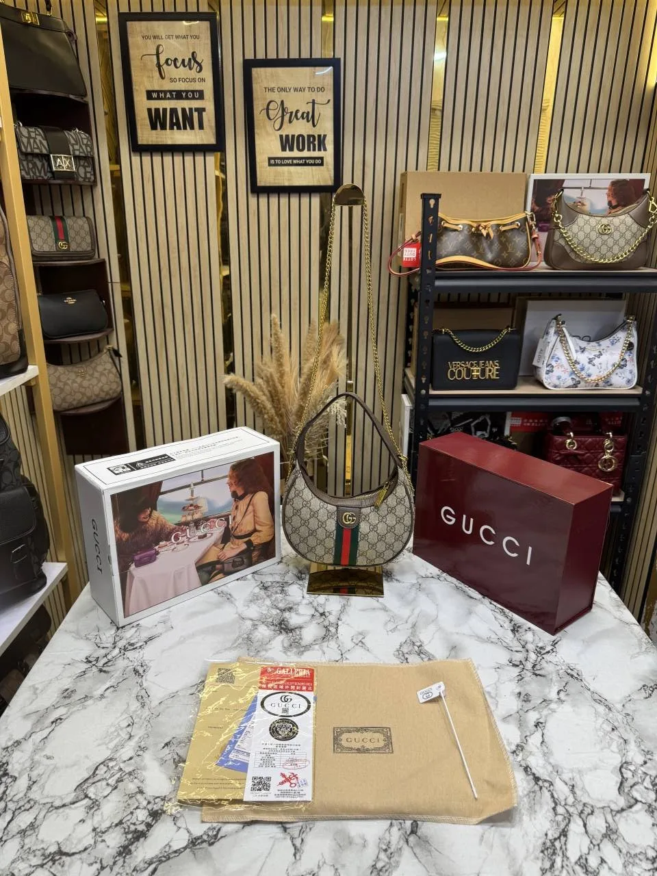 Guchi Ophidia Small Shoulder Bag Beige Brown With Double Box And Dust Bag 838463