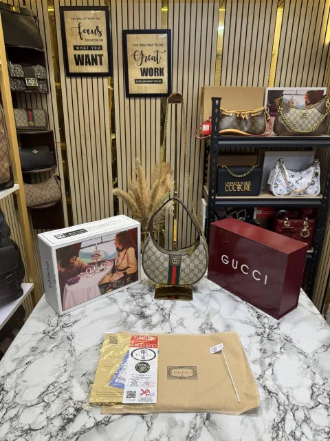 Guchi Ophidia Small Shoulder Bag Beige Brown With Double Box And Dust Bag 838463