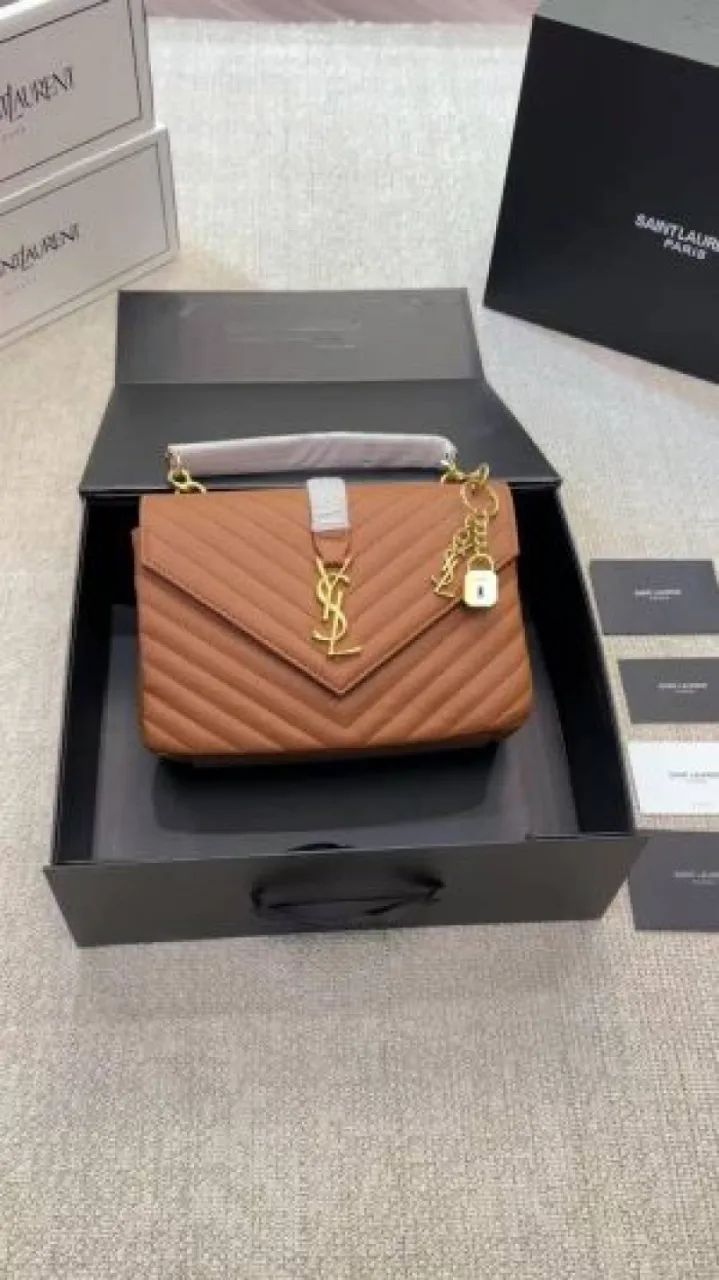 YSL SAINT LAURENT Grain De Poudre Matelasse Chevron Medium Monogram Satchel Black with box 6336