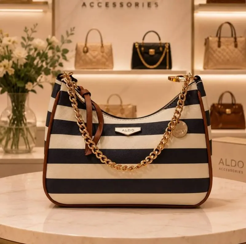 Auldo Maricar Signature Stripes Medium Hobo Bag With Ogbox Dustbag sling Chain & 2 belts Model no 722