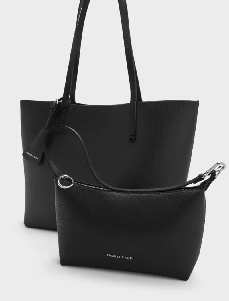 Charls & keith beryl textured large shoppers tote bag with pouch 6924