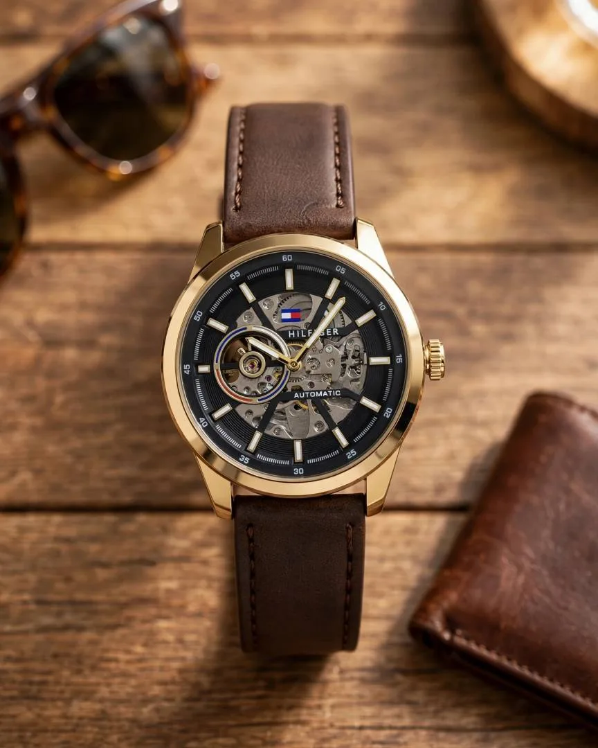 Tommmy Hilfige_r Automatic Leather DarkBrown-Gold-Black