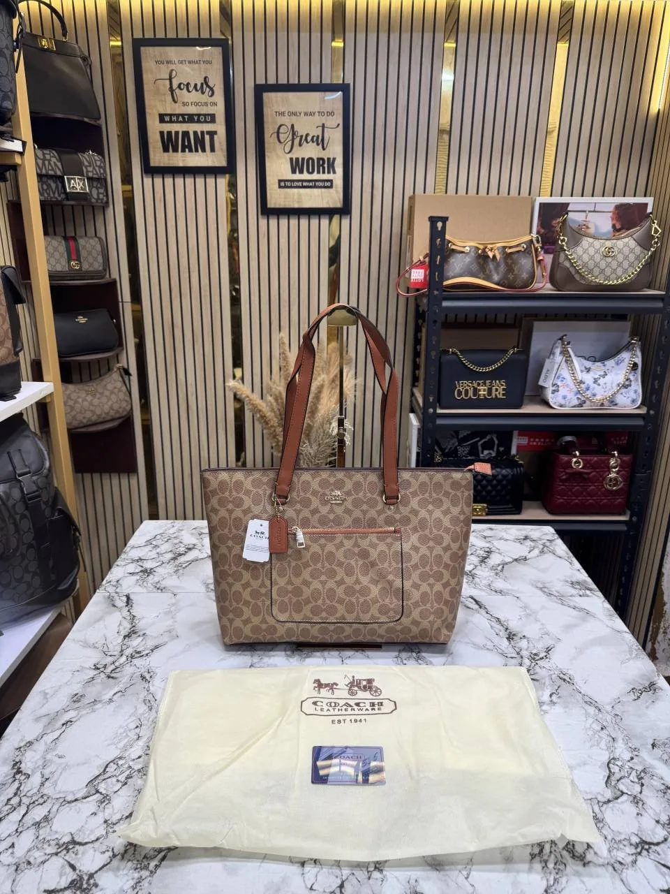Coatch City Tote Bag in Signature Canvas With Dust Bag Brown