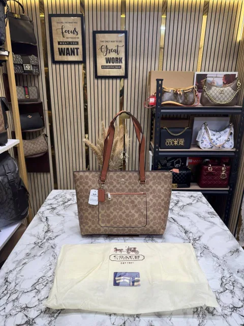 Coatch City Tote Bag in Signature Canvas With Dust Bag Brown