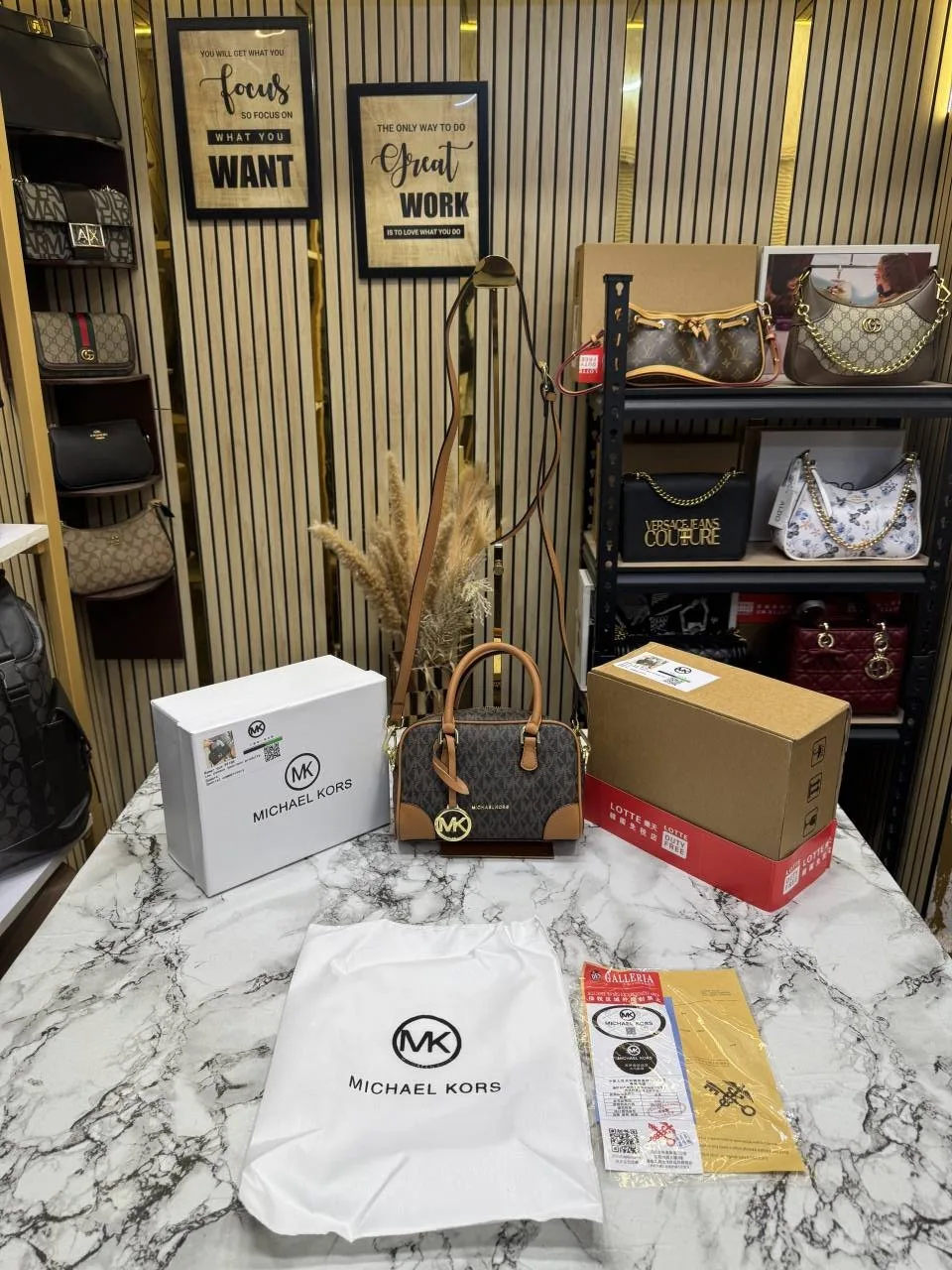 Micheal Kors Camille Small Logo Satchel Coffee Brown Double Box Dust Bag 99188