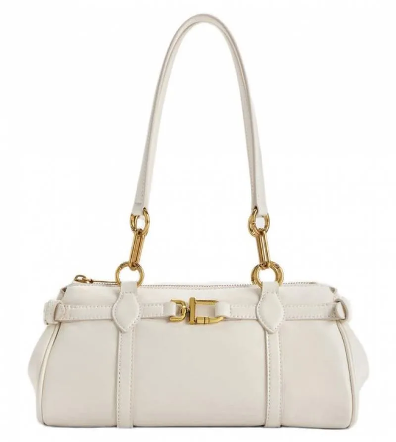 Charls & keith Cream Gwynne Medium Leather Shoulder Bag 6848