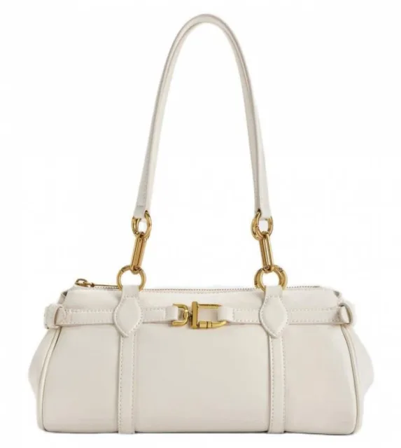 Charls & keith Cream Gwynne Medium Leather Shoulder Bag 6848