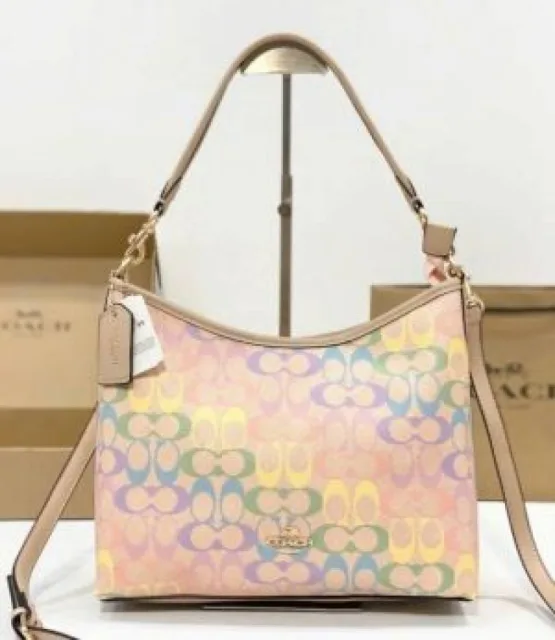 Coatch city Laurel Shoulder Bag Rainbow Signature Canvas With OG Box Dust Cover 6747