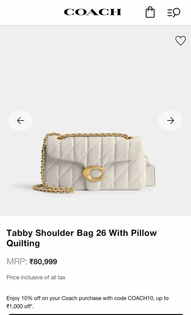 Coacch Tabby 26 pillow Quilting Leather Shoulder Bag With Ogbox Dustbag Etc Model 698