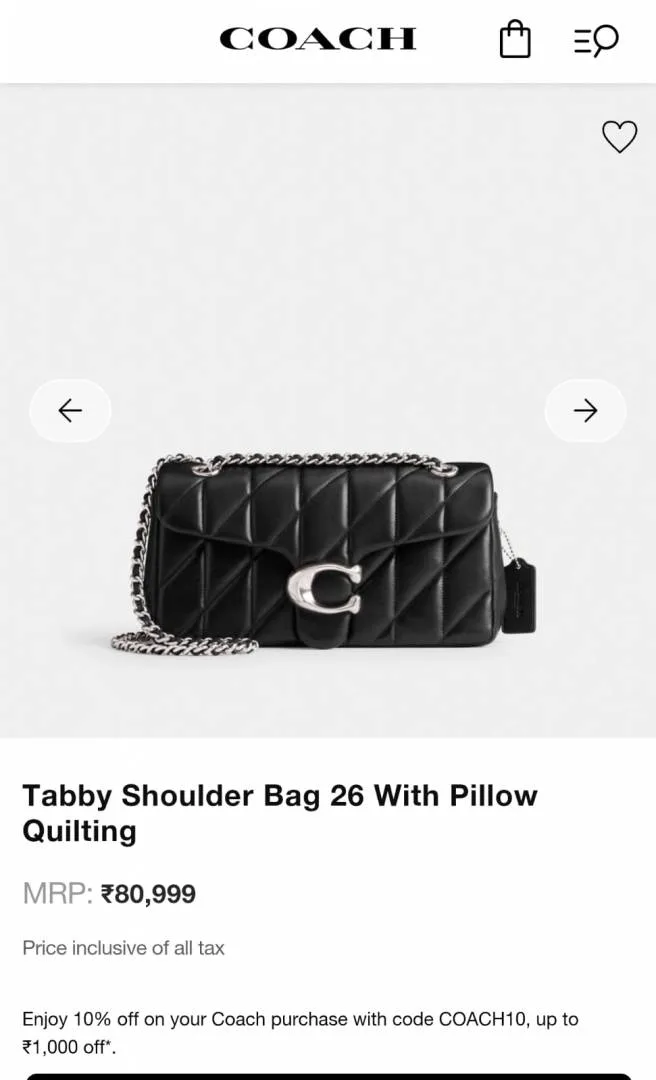 Coacch Tabby 26 pillow Quilting Leather Shoulder Bag With Ogbox Dustbag Etc Model 696