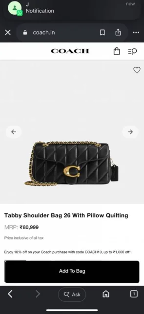 Coacch Tabby 26 pillow Quilting Leather Shoulder Bag With Ogbox Dustbag Etc Model 695