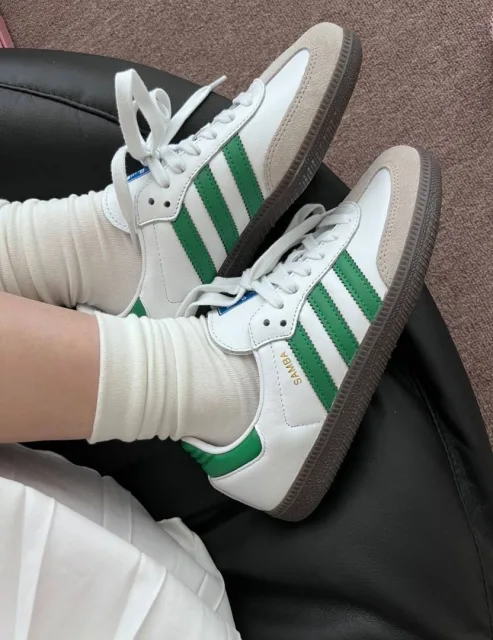 Adiddasamba White Green Women Leather Quality FIX