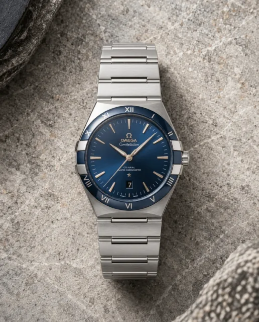 Omegha Constellation 41 mm Meteorite Watch silver Blue plan