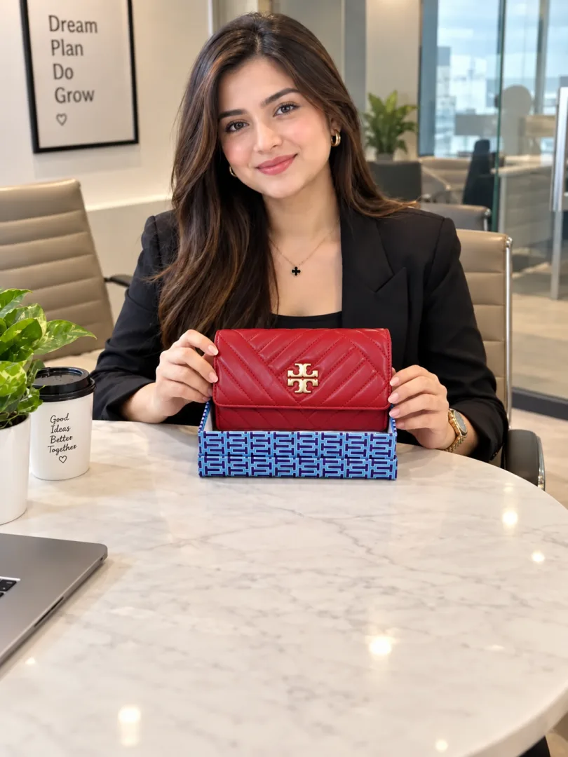 Tori Burch Kira Chevron Chain Wallet With Box & Dust Bag & Sling Chain & Bill 5325