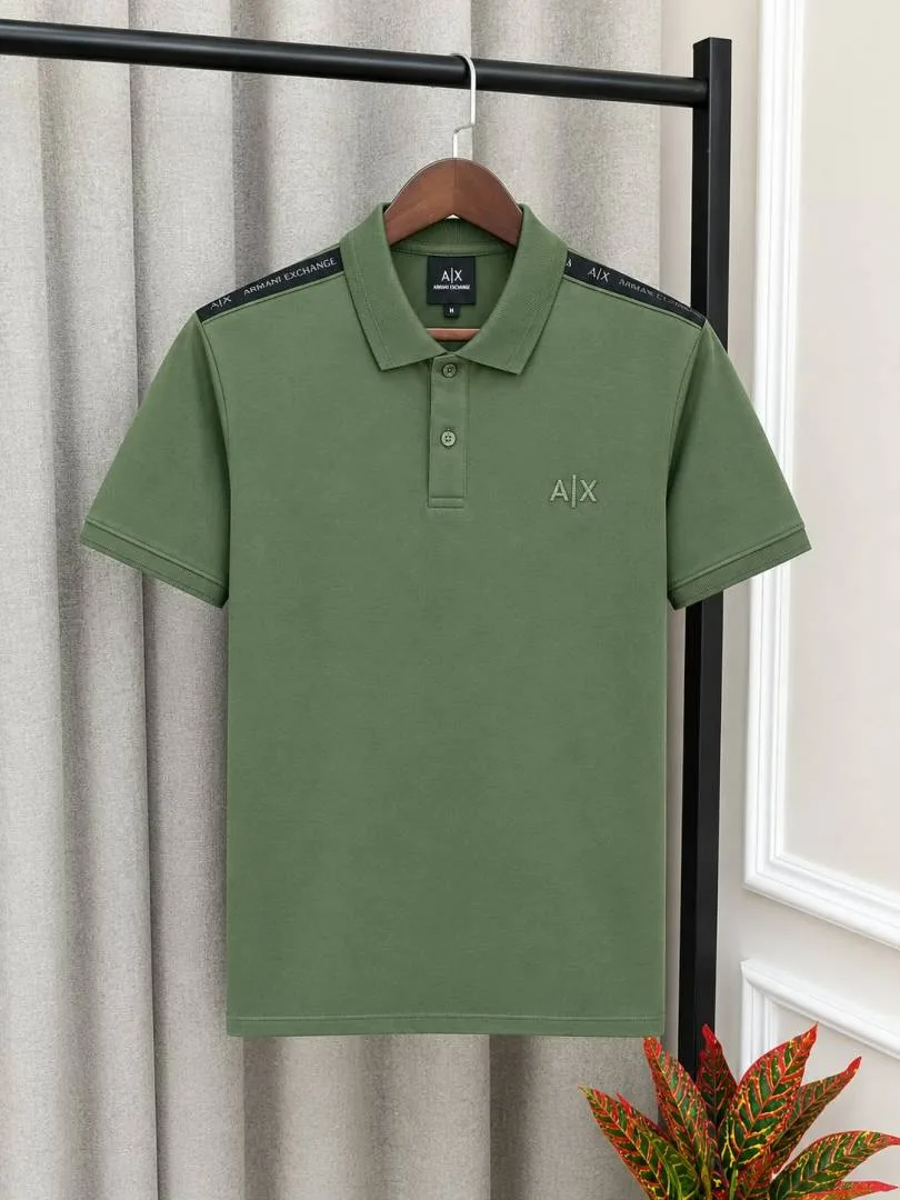 Arrwa% Exchange Olive Premium Emboss Logo & Shoulder Branding Polo T-Shirt(1564)