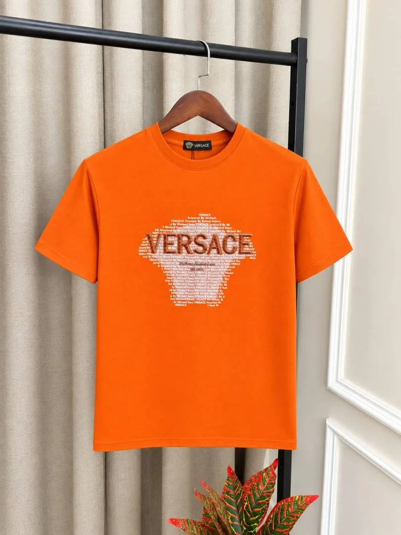 Versac_e Orange Front Emboss Logo Premium Round Neck T-Shirt(1518)
