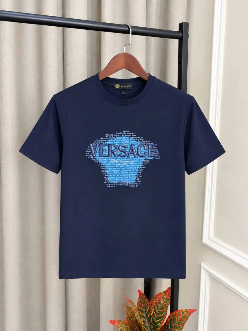 Versac_e Navy Blue Front Emboss Logo Premium Round Neck T-Shirt(1517)
