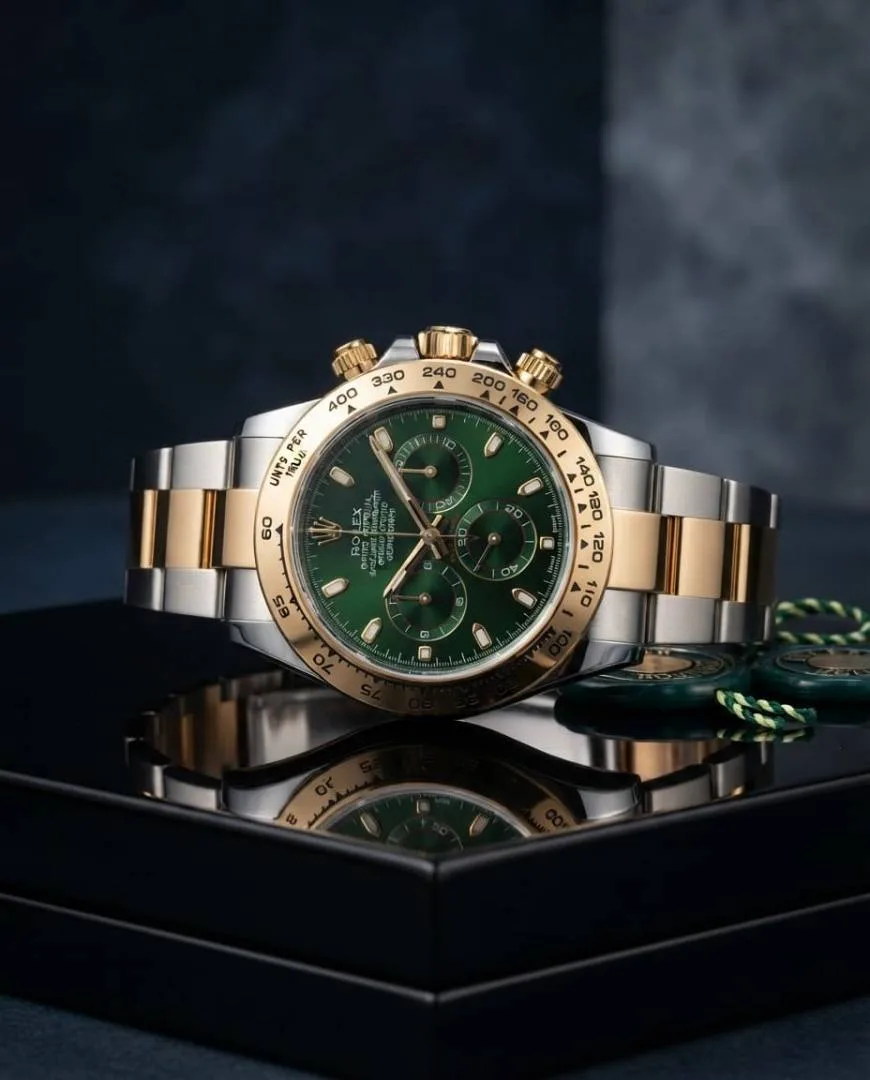 Rollex Daytona Oyster Perpetual Two Tone Gold Green Dial