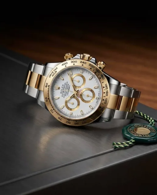 Rollex Daytona Oyster Perpetual Two Tone Gold White Dial