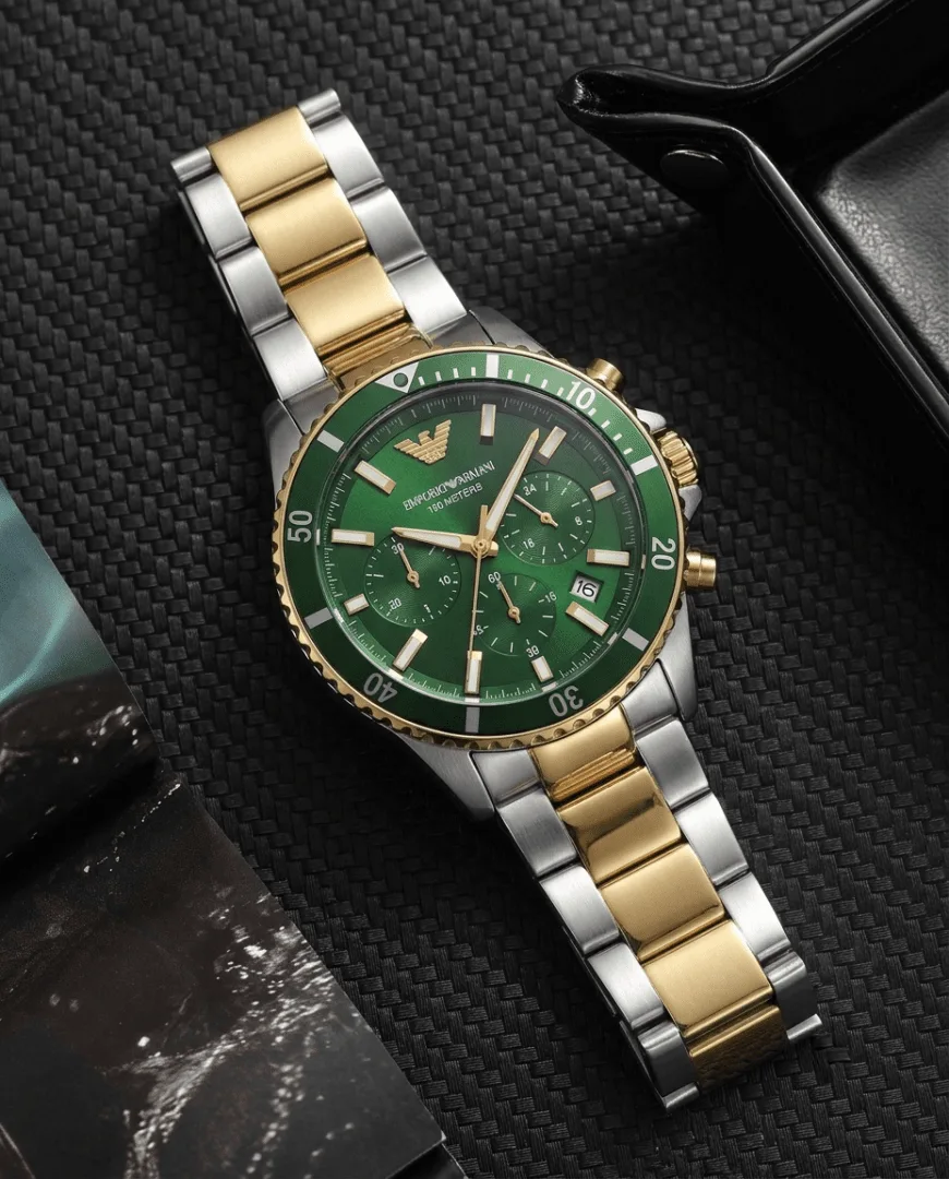 Emphorio Arrwa%! 100Meter Chronograph 2Ton-Gold-Green