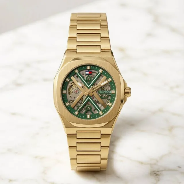 Tommmy Hilfige_r Skeleton Automatic Gold-Green