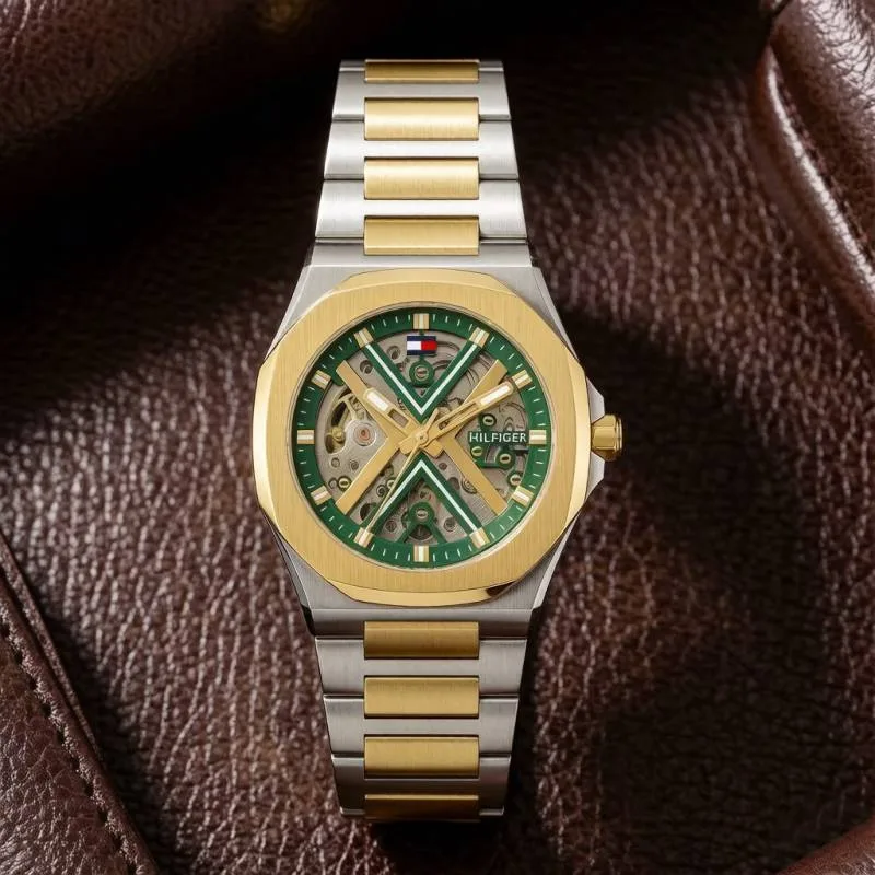 Tommmy Hilfige_r Skeleton Automatic 2Ton-Gold-Green