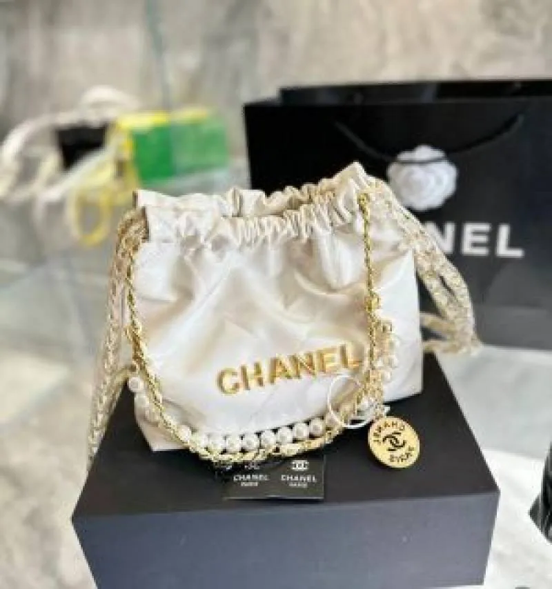 Chaanel 22 Mini drawstring shoulder bags featuring quilted leather and a signature braided chain strap Bag with box premium quality