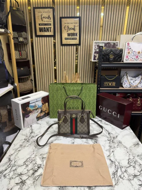 Guchi Ophidia GG Supreme Small Tote Bag With OG Double Box And Dust Bag Including Carry Bag (547551)