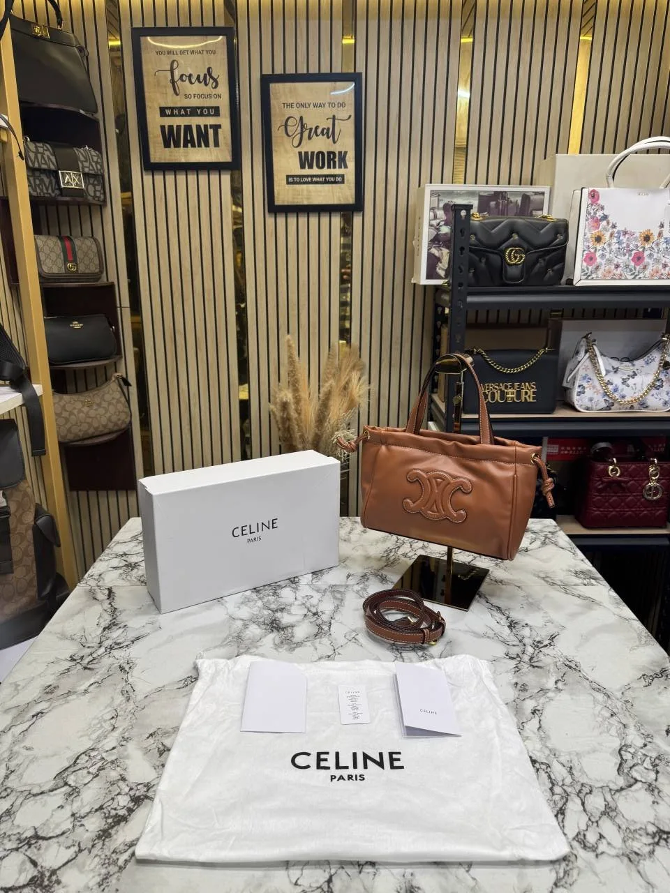 Celine Cabas Cuir Triomphe Bag With OG Box And Dust Bag - Brown