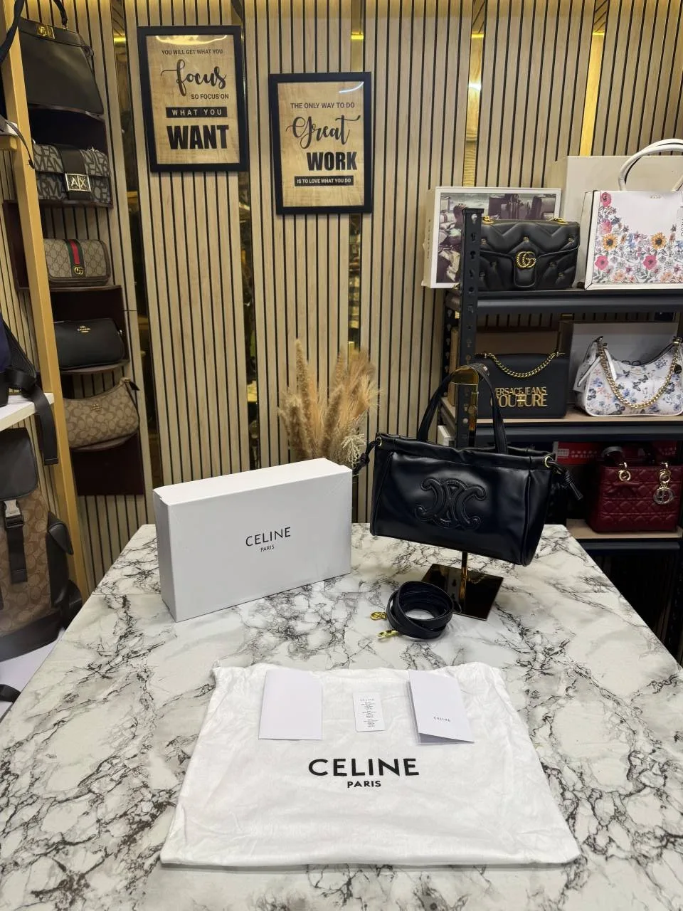 Celine Cabas Cuir Triomphe Bag With OG Box And Dust Bag - Black