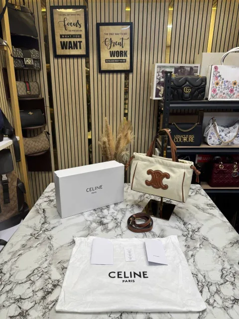 Celine Cabas Cuir Triomphe Bag With OG Box And Dust Bag CreamWhite