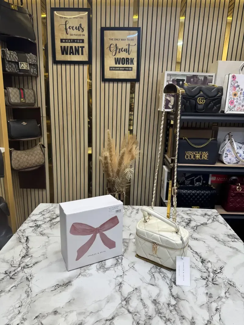 Charls & Keith Alva Quilted Top Handle Bag With OG box White
