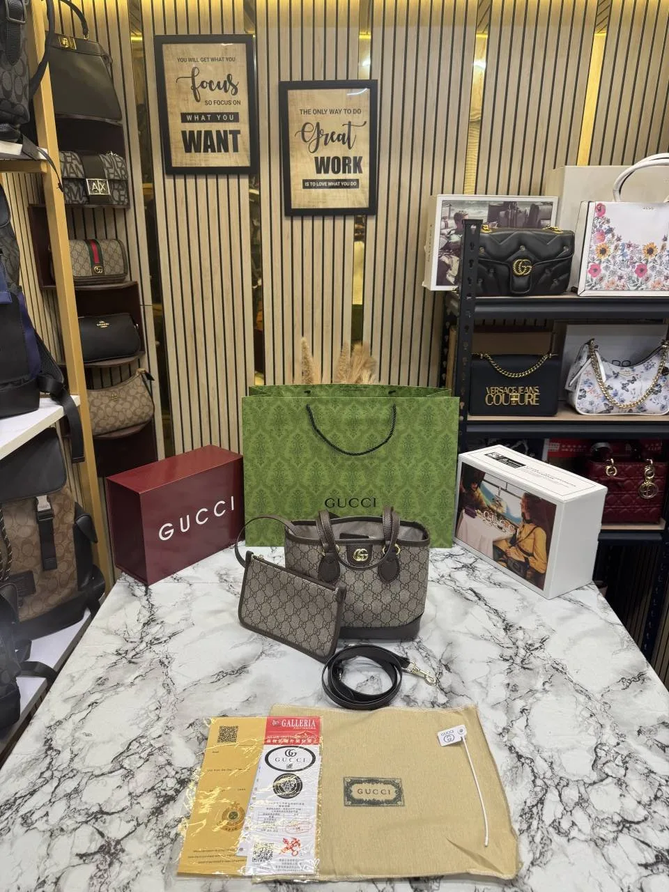 Gucc GG Supreme Canvas Tote Bag With OG Double Box And Carry Bag - 811716