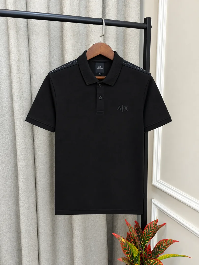 ArrWa%! Exchage Black Premium Emboss Logo & Shoulder Branding Polo T-Shirt(1547)