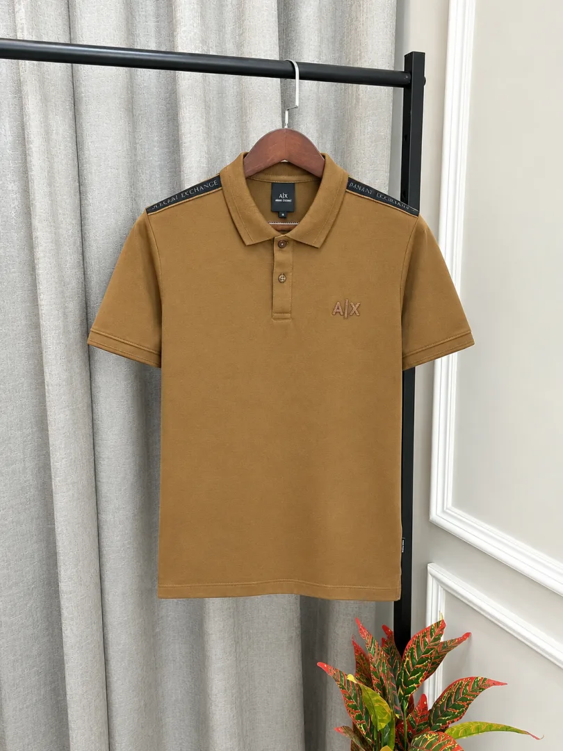 ArrWa%! Exchage Brown Premium Emboss Logo & Shoulder Branding Polo T-Shirt(1546)
