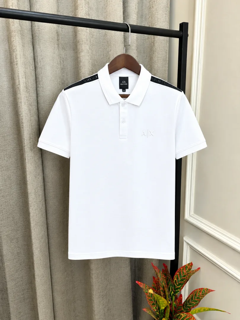 ArrWa%! Exchage White Premium Emboss Logo & Shoulder Branding Polo T-Shirt(1545)