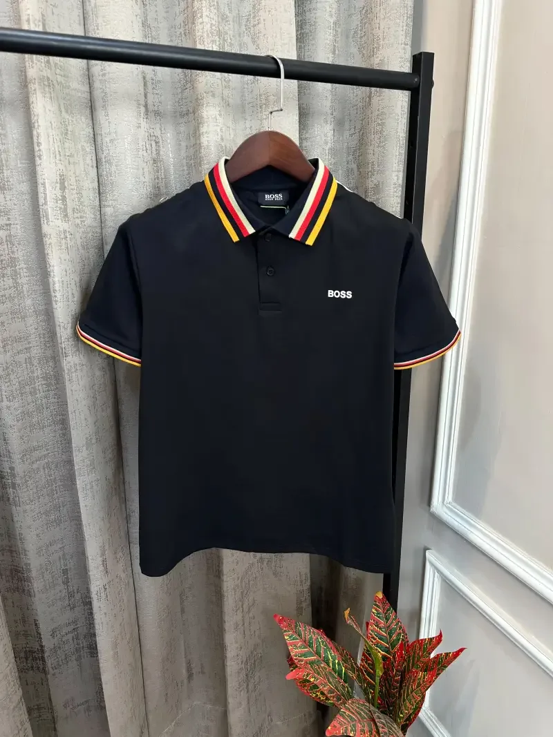 Hugo Bos Black Premium Collar Design & Embroidery Logo Polo T-Shirt(1544)