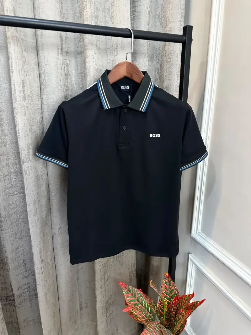 Hugo Bos Black Premium Collar Design & Embroidery Logo Polo T-Shirt(1542)