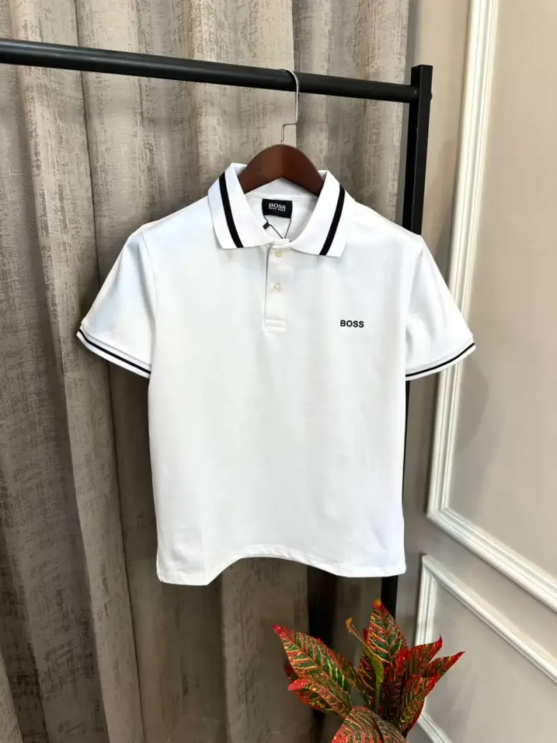 Hugo Bos White Premium Collar Design & Embroidery Logo Polo T-Shirt(1541)