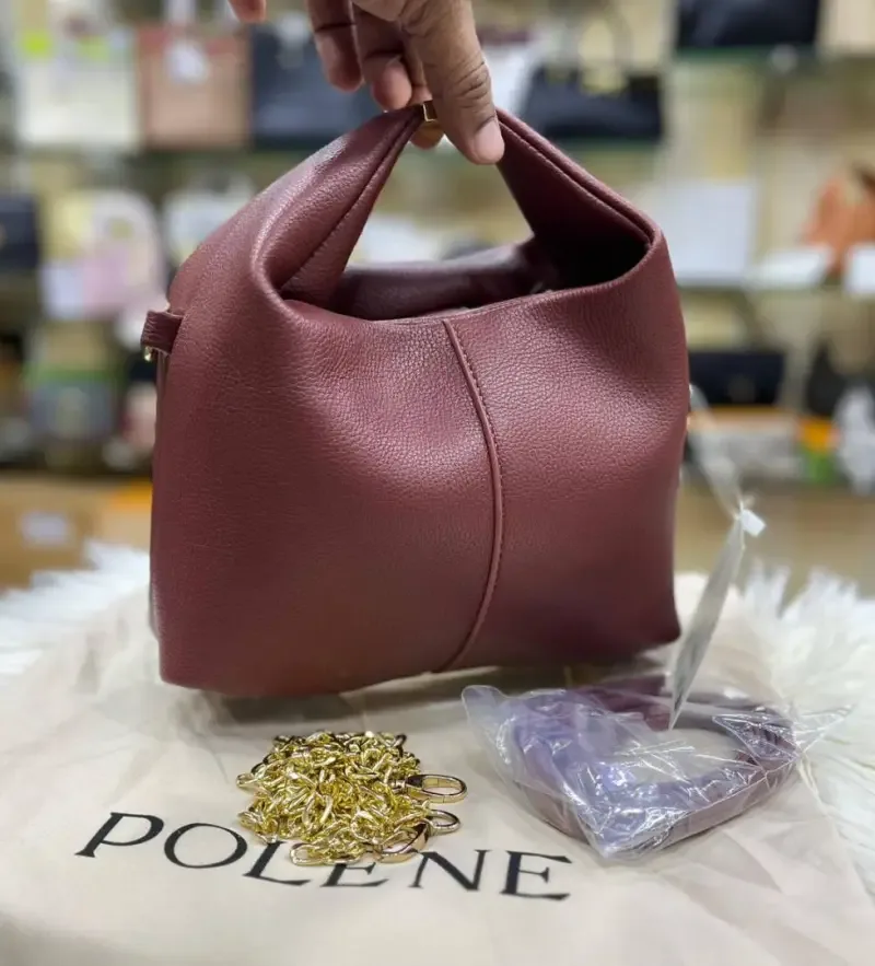 Polenne Beri Textured Leather Shoulder Bag With Box And Dust Bag (Dark Brown) (P06594)
