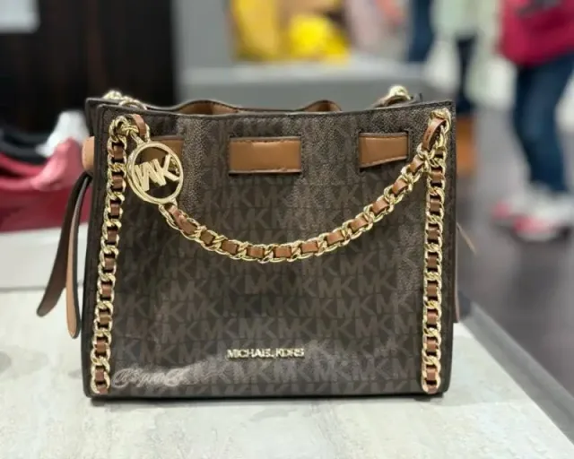 Micheal Kors Mina Signature Crossbody Tote With Box And Dust Bag (M06-Brown)