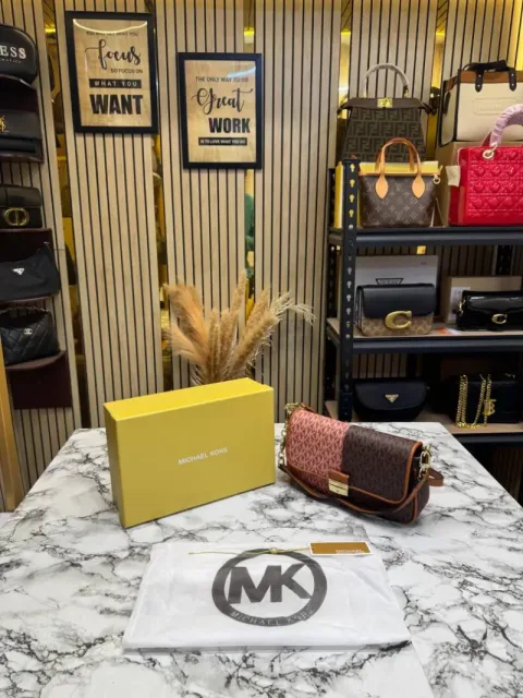 Micheal Kors Colorblock Monogram Shoulder Bag With Box And Dust Bag (Brown) (V-100815)