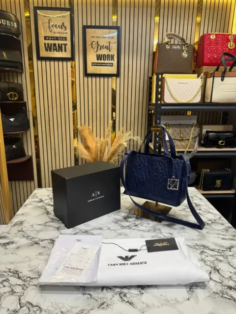 ArrWa%! Exchage Embossed Crossbody Bag With Box And Dust Bag (8808-Blue)
