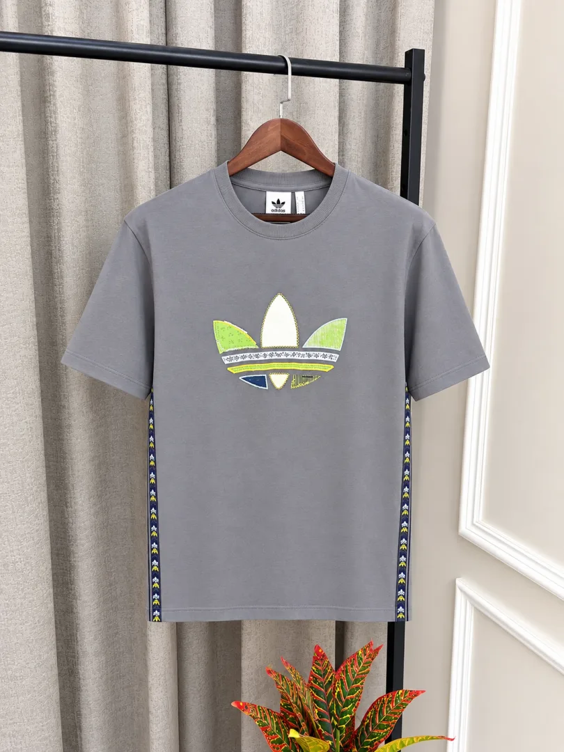 Adida Grey Premium Imported HD Front Logo Store Article Round Neck T-Shirt(1511)