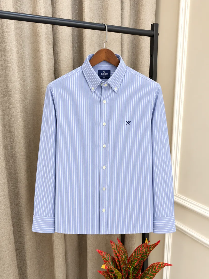 Hacket Dark Blue Premium Strip & Embroidery Logo Oxford Shirt(1527)